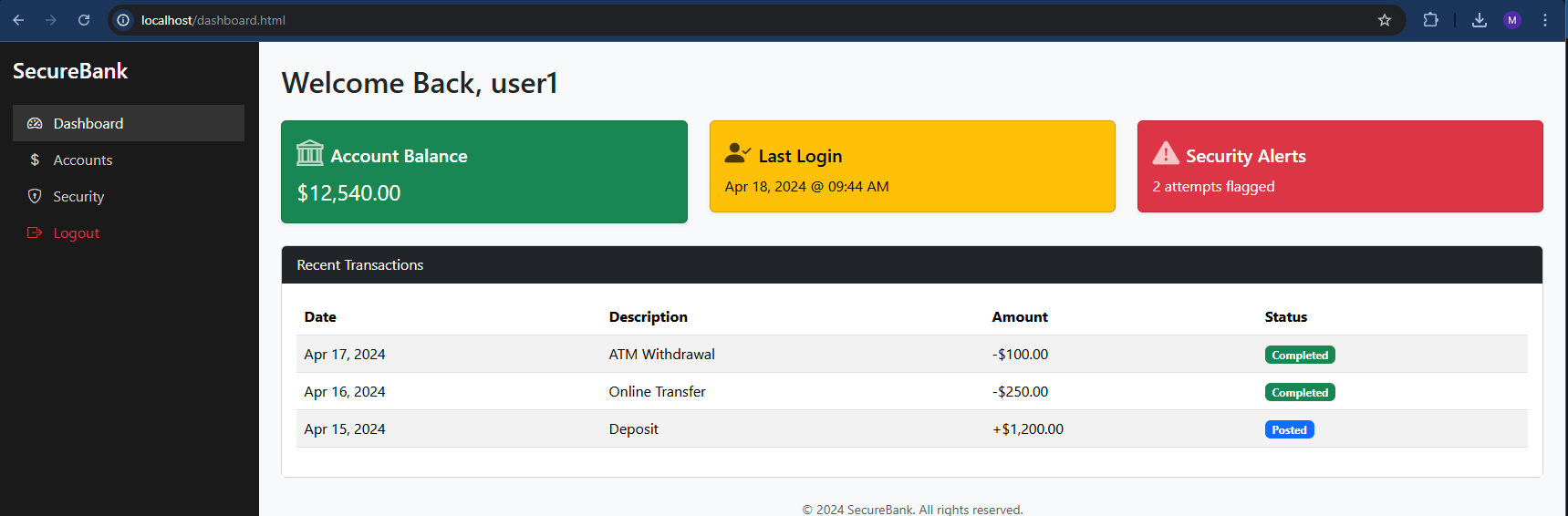 Screenshot of Web Security App Homepage